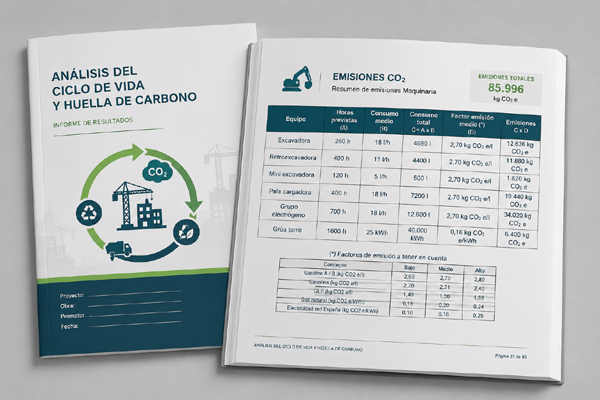 Tabla de emisiones de CO2 y huella de carbono en obras de construcción