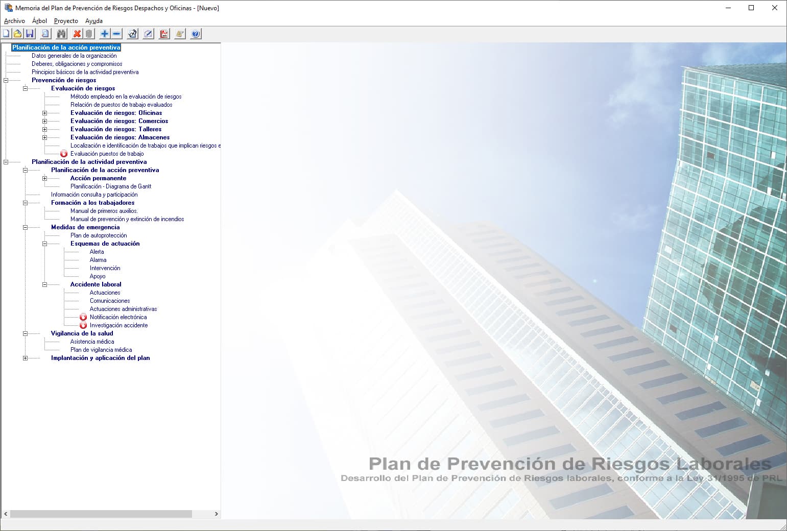 Programa de UrbiCAD para hacer la memoria del Plan de Prevención de Riesgos en despachos y oficinas