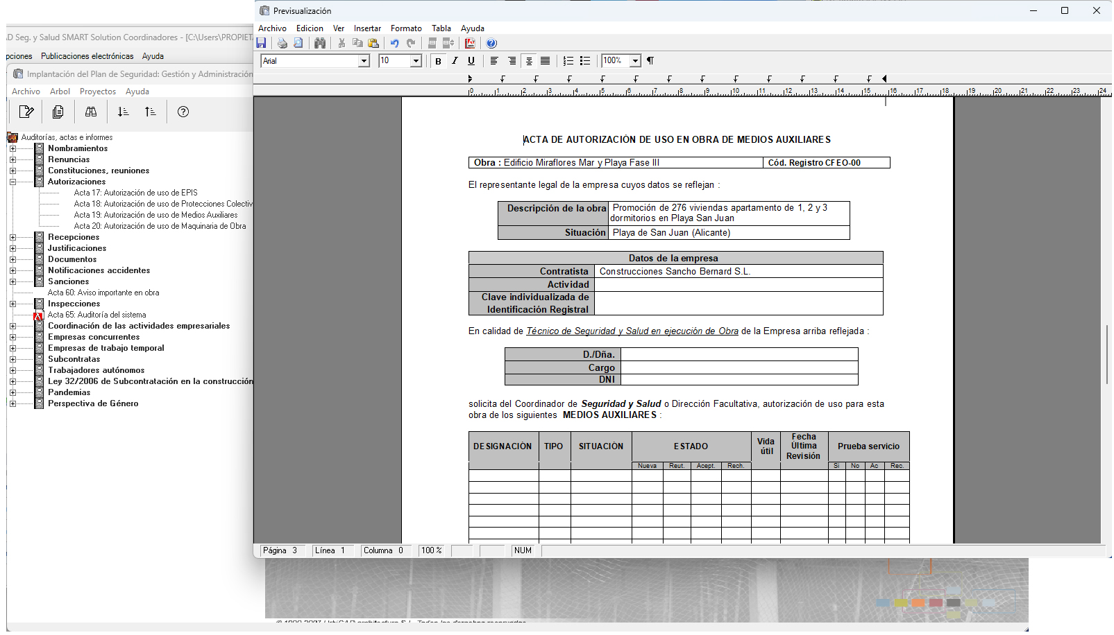 Volcado de datos en Programa de Actas e informes