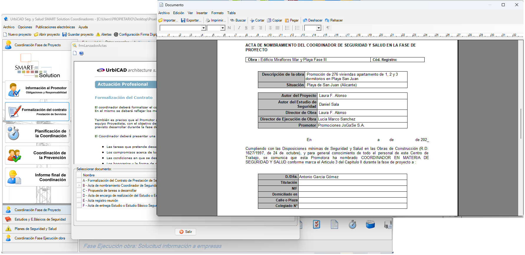 Volcado de datos en Actas e Informes