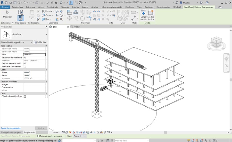 Grua torre incluida en nuestro paquete de familias de la barra UrbiCAD Revit Seguridad y Salud