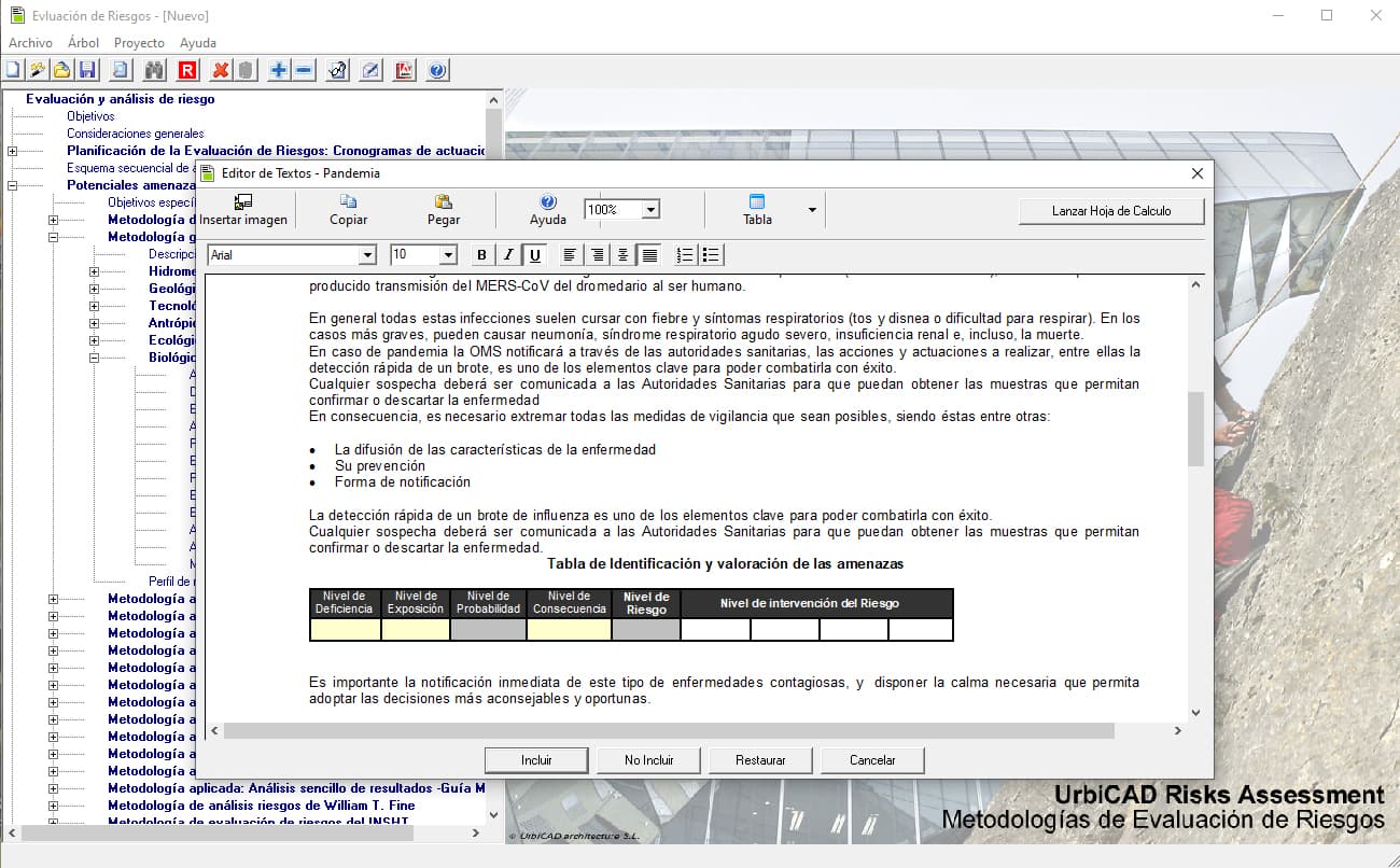 Software para la evaluación de riesgos según diferentes metodologías: Meseri, general, análisis preliminar, DAFO, Matrices, INSST, Mosler, ONU, GIRO, Leopold, Simplificada, etc