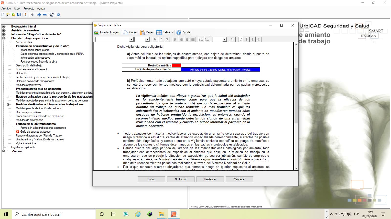 Aplicación para realizar las inspecciones técnicas y planes de trabajo para Amianto con UrbiCAD