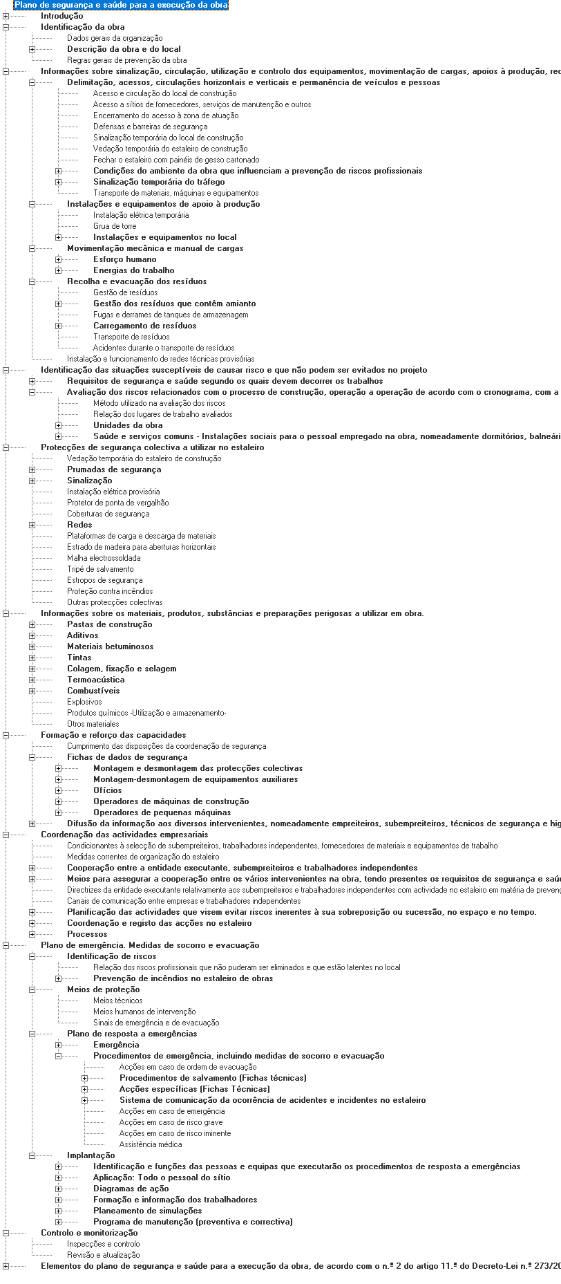 Item de conteúdo da tipologia de trabalhos de construção.