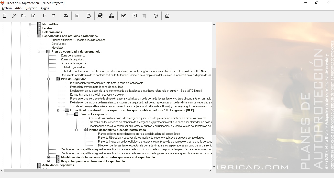 Árbol de contenidos Planes de Seguridad y Emergencia para espectáculos pirotécnicos