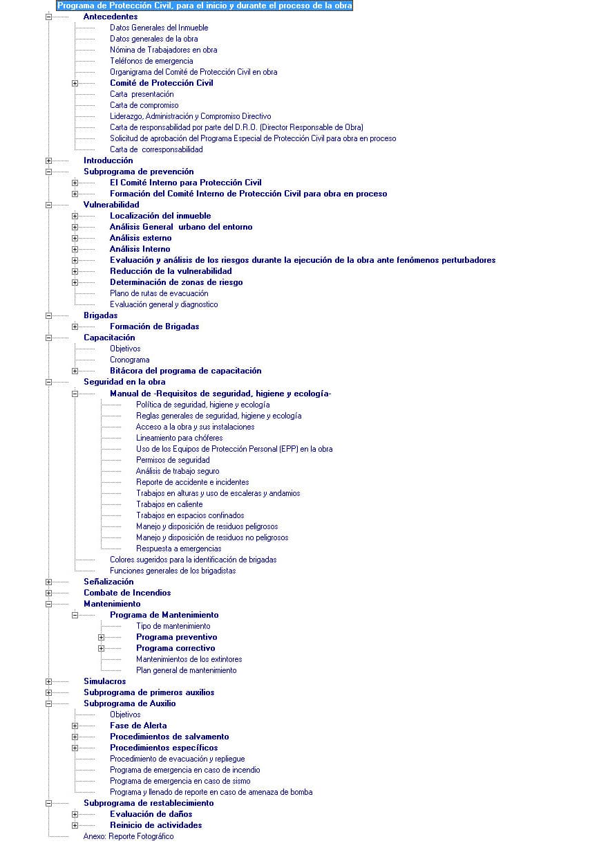 RBOL DE EXPLORACIN PROGRAMA DE PROTECCIN CIVIL 'OBRAS DE CONSTRUCCIN'.
