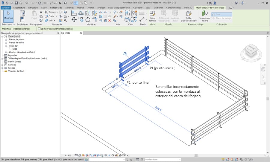 Tutorial de como poner una barandilla de mordaza como protección colectiva en Revit
