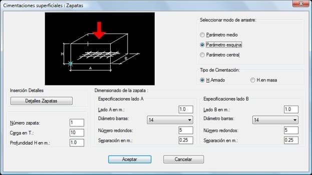 Cimentaciones superficiales: zapatas, detalles CAD