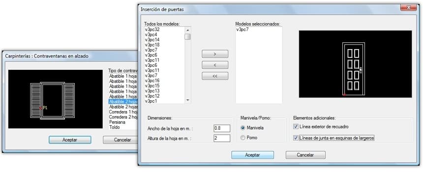 Detalles CAD: Carpinterías: Puertas abatibles