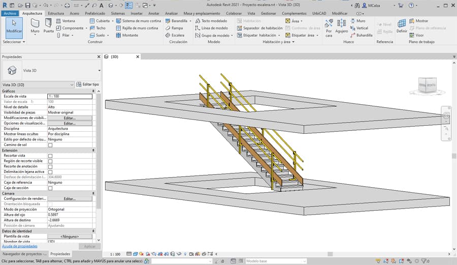 Aplicación para Revit con protecciones colectivas: barandilla de escalera