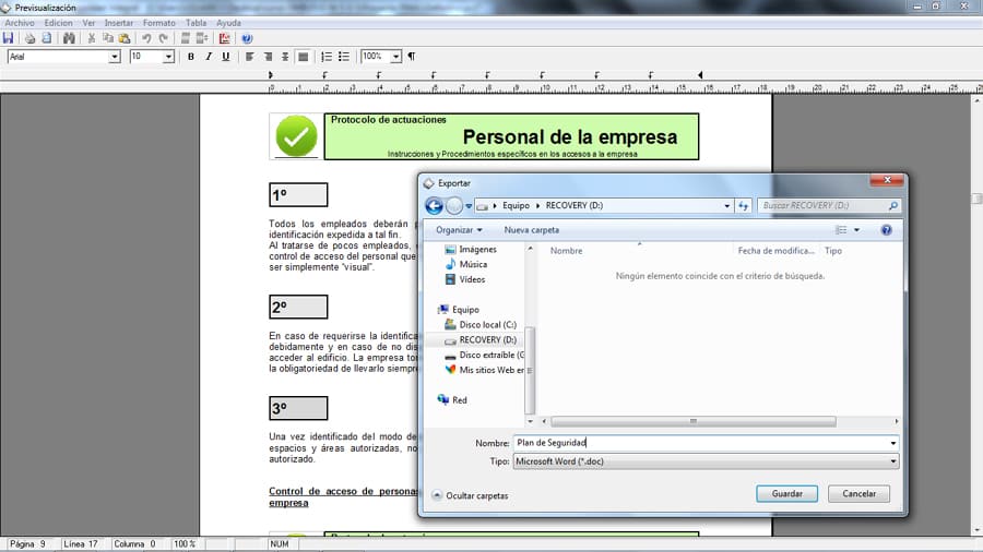 Imprimir la documentación de programa de planes de seguridad integral
