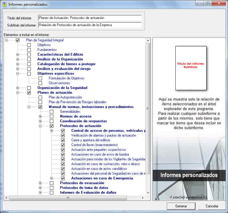 Programa para realizar los informes personalizados para el plan de seguridad integral con UrbiCAD